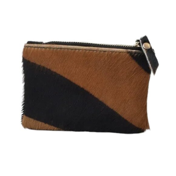 EUC Vintage Cow Hide Coin Purse Black Brown Stripe Leather - Picture 3 of 8